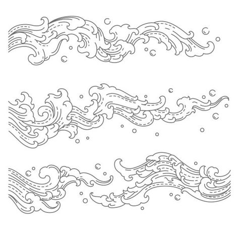 Japanese Water Tattoo, Ocean Wave Drawing, Wave Drawing, Thailand Tattoo, Water Tattoo, Wave Illustration, Water Illustration, Japanese Water, Water Drawing