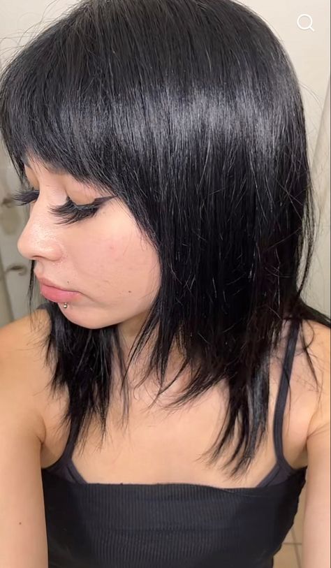 alternative hairstyle emo haircut 2000s Haircuts Women, Straight Wolfcut With Bangs, Short Hair With Layers Straight Hair, 2000s Haircuts Short, Y2k Short Haircut, Layered Straight Hair With Bangs, Layered Emo Hair, Medium Length Emo Hair, Emo Layered Hair