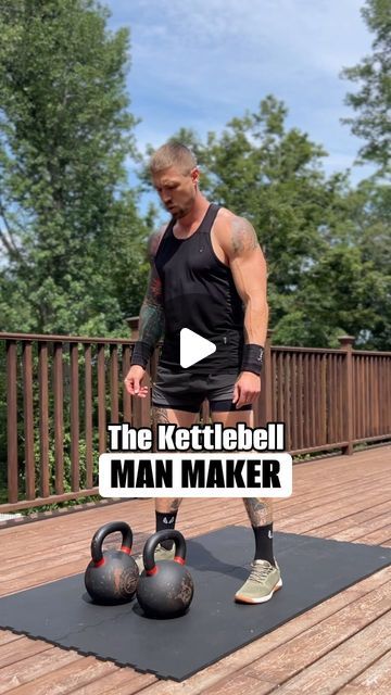 Jay T. Maryniak on Instagram: "LEVEL UP your strength and conditioning with The Kettlebell Man Maker🔥  Are you building this into your routines regularly?!  There are a number of different way to build this into a workout but I generally program this with either very heavy weight focusing on strength for low reps (around 3) or with a medium weight to focus on conditioning for higher reps (4-8).   Just a great full body movement complex to add into the mix✅  Training gear from @asrv #ASRV  #kettlebell #kettlebellworkout #strength #functionaltraining #hiitworkout #fullbodyworkout" Man Maker Exercise, Man Makers Exercise, Kettlebell Workout For Men, Kettle Bell Workout Men, Martial Arts Shorts, Man Maker, Kettlebell Workout Routines, Kettlebell Routines, Beast Workout