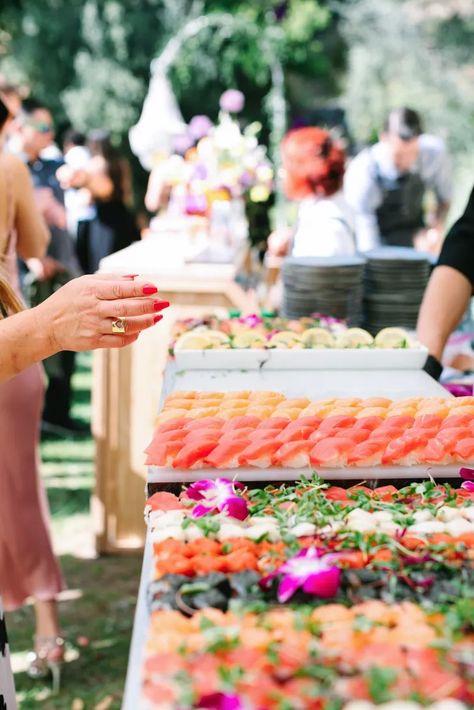 Sushi Station at Wedding Cocktail Hour Wedding Food Tables, Sushi Station, Wedding Cocktail Hour Food, Wedding Food Table, Cocktail Hour Food, Food Tables, Wedding Cocktail Hour, Proposal Videos, Cocktail Hour Wedding