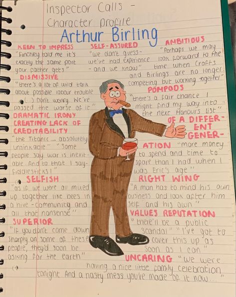 Mrs Birling Mind Map, Mr Birling Mind Map, Gcse Creative Writing Example, The Inspector Calls, Arthur Birling, An Inspector Calls Quotes, Gcse Study, Gcse Notes, English Literature Quotes