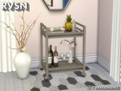 Functional Bar Cart, Liquor Cart, Wine Cart, Hexagon Print, Bar Stand, Wine Stand, Casas The Sims 4, Sims 4 Cc Furniture, Modern Couch