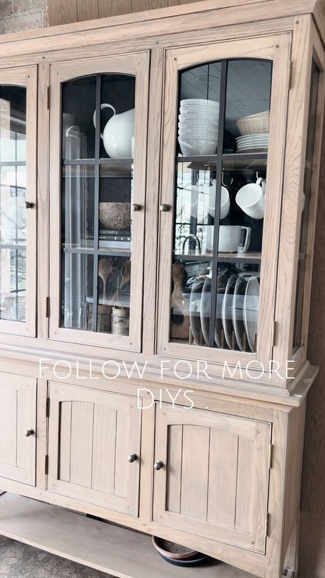 Bleached Wood China Cabinet, White Oak China Cabinet, White Oak Hutch, Bleached Oak Furniture, Natural Wood Hutch, Refinished China Cabinet, China Hutch Makeover, China Cabinet Redo, Redone Furniture