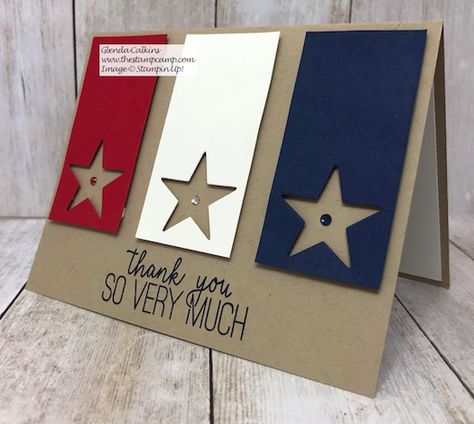 This card is a Thank You to all our Service Men and Women! Details on my blog here: https://wp.me/p59VWq-axo #stampinup #thestampcamp #veteran #military Independence Day Card, Military Crafts, American Card, Military Cards, Card Easy, Gift Card Holders, Retirement Cards, Appreciation Cards, Card Drawing