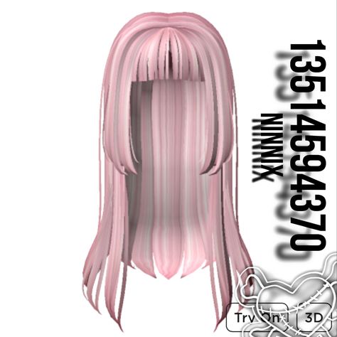 Roblox Pink Bangs Code, Roblox Long Hair Codes, Pink Hair Roblox Avatar, Hime Cut, Roblox Hair, Hair Codes, Clothing Studio, Black Hair Roblox, Coding Clothes