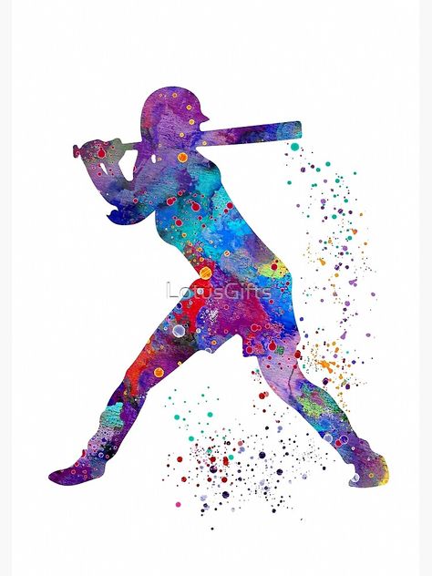 "Baseball Batter Girl Watercolor Silhouette" Art Print by LotusGifts | Redbubble Softball Decorations, Baseball Batter, Watercolor Silhouette, Volleyball Wallpaper, Softball Quotes, Baseball Art, Baseball Print, Baseball Girls, Baseball Design