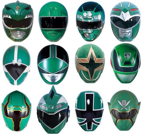 Green Ranger Helmets - MMPR onwards Green Power Ranger, Green Ranger, Green Power, Power Ranger, Top Ten, Power Rangers, The 10, Green, Silver