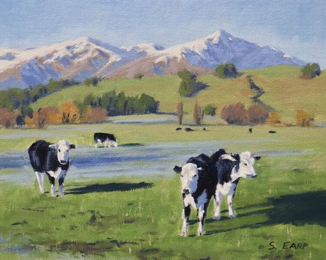 How to Paint Cows in a Frosty Field — Samuel Earp Artist Cows In A Field, Paint Trees, Composition Ideas, Real Painting, Seascapes Art, Paintings Ideas, Landscape Painting Tutorial, Farm Paintings, Field Painting