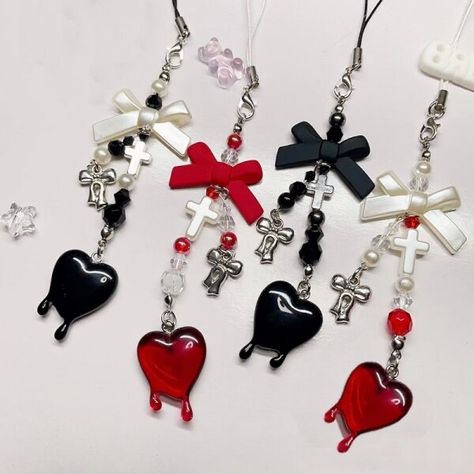 US $1.76 40％ Off | Scarlet Heart Bow Mobile Phone Chain Y2K Key Chains Goth Accessories Korean Japanese Keychain Charm Women Bag Pendant Accessorie Goth Phone Charm, Goth Keychain, Japanese Keychain, Accessories Korean, Funky Clothes, Y2k Phone, Goth Accessories, Aesthetic Goth, 2 Hearts