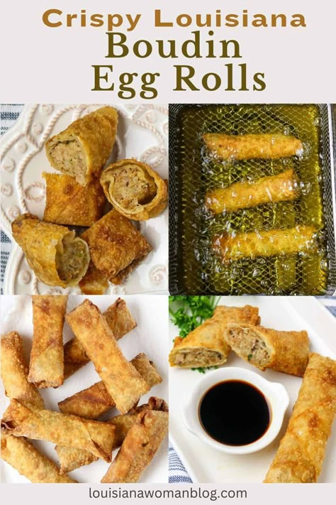 These boudin egg rolls are a crispy fried treat made simply with the stuffing from your favorite Cajun boudin wrapped in an egg roll wrapper and then fried in the right combination of oils. The results are a satisfying, meaty Cajun boudin egg roll for a snack, meal, or appetizer. Boudin Egg Rolls, Charcuterie Board Dips, Boudin Recipes, Recipes Using Egg Roll Wrappers, Boudin Recipe, Classic Cajun Recipes, Boudin Sausage, Egg Roll Wrapper, Bizarre Foods