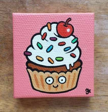 Cupcake Painting, Cupcake Drawing, Small Canvas Paintings, Painting Canvases, Simple Canvas Paintings, Cute Canvas Paintings, Easy Canvas Art, Food Painting, Easy Canvas Painting