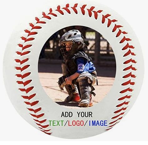 Add a photo and text to this baseball. Perfect gift. #baseball #personalized Baseball Christmas Ornaments, Softball Shirt Designs, Gift Ball, Baseball Christmas, Baseball Signs, Photo And Text, Image Text, Baseball Birthday, Personalized Baseballs