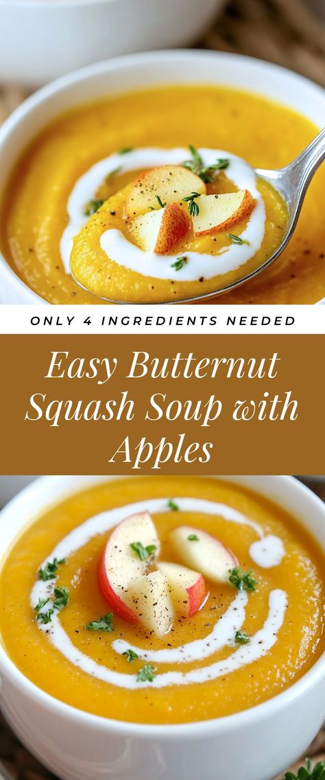 Image for Easy Butternut Squash Soup with Apples Butternut Squash With Apple Soup, Sweet Squash Soup, Cold Butternut Squash Soup, Butternut Squash Sweet Potato Apple Soup, Butternut Squash Soup Vitamix Recipe, Autumn Butternut Squash Soup, The Best Butternut Squash Soup, Butternut Apple Squash Soup, Easy Squash Soup