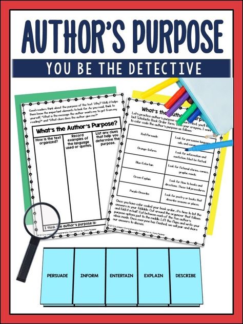 Author's purpose is a challenging skill for most kids, but in this post, you'll get teaching tips and activities to help break down this skill for your students. Free printables includes as well as linked resources and support. Author Purpose Activities, Teaching Authors Purpose, Authors Purpose Middle School, Author’s Purpose, Authors Purpose Pieed, Authors Purpose Graphic Organizer, Authors Craft, Authors Purpose Activities, Third Grade Lesson Plans