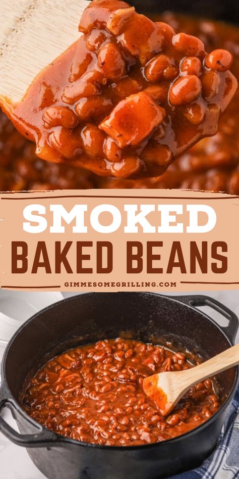 Don't miss the best baked bean recipe for your 4th of July food! Learn how to make easy smoked baked beans with thick-cut bacon and a mixture of onion, garlic, and a savory medley of pork and beans. This dish is bursting with smoky goodness. Yum! Bake Beans Recipe, Smoked Baked Beans, Baked Bean Recipe, Pork And Beans, Easy Comfort Food Dinners, Baked Beans With Bacon, Bean Recipe, Baked Bean Recipes, Grill Recipes