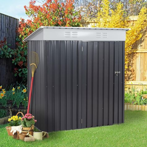 PRICES MAY VARY. Durable & Sturdy Sheds Storage: This storage shed with thick steel plates and deep ribs, means a strong and durable design that won’t rust or rot providing weather-resistance all year long, unlike metal or wood sheds. The design of the surface coating provides stronger quality assurance for this shed. Excellent designed to be more reliable: We carefully designed a new tool shed house, including lockable door and sloped roof. The sloped roof can prevent water accumulation and gre Garden Buildings Cabins, Outdoor Tool Storage, Wood Sheds, Sloped Roof, Outdoor Storage Solutions, Outdoor Storage Shed, Door Metal, Tool Shed, Garden Storage Shed