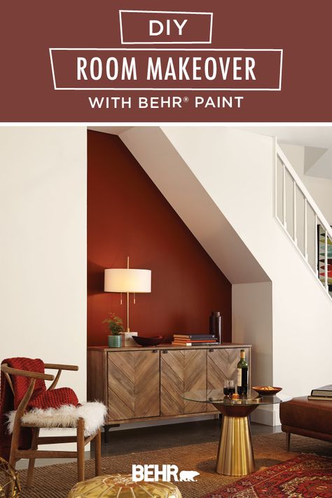 With the fall weather cooling down, now is a great time to tackle an indoor home improvement project. This DIY room makeover tutorial is full of inspiration. It uses shades like Painter’s White and Red Pepper, from the new BEHR® 2020 Color Trends Palette, to refresh this cozy bohemian living room. Click below to learn more. Cozy Bohemian Living Room, Moonlit Beach, Color Spotlight, Interior Paint Colors For Living Room, Red Paint Colors, Behr Colors, Perfect Paint Color, Behr Paint, Living Room Trends