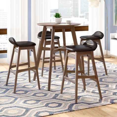 Adriana 5 Piece Pub Table Set Table With 4 Chairs, Counter Height Pub Table, Breakfast Nook Dining Set, Nook Dining Set, Wood Table Bases, 3 Piece Dining Set, Metal Table Top, Pub Set, Bar Table Sets