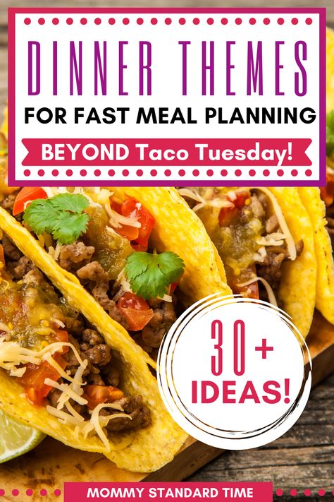 Planning Dinner For The Week, 30 Day Meal Plan For Family Dinners, Themed Weeknight Dinners, Dinner Themes Days Of The Week, Weekly Menu Theme Ideas, Menu Theme Ideas, Weekly Dinner Theme Ideas, Meal Prep Themes, Meal Planning Themes Ideas