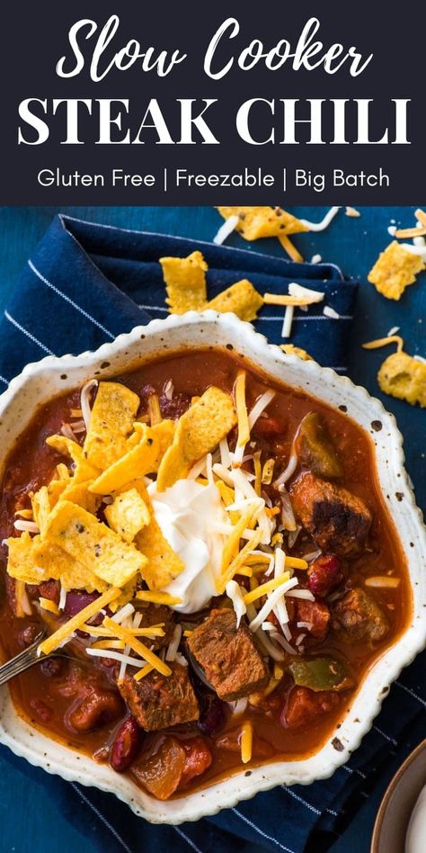 Slow Cooker Steak Chili, Sirloin Chili, Chili With Stew Meat, Steak Chili Recipe, Basic Chili, Stewing Steak, Tomato Chili, Steak Chili, Slow Cooker Steak