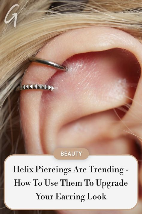 Helix piercings are having a moment and for good reason too. The piercing adds a fun new look to your ears and manages to upgrade a simple earring look into a gorgeous display. #helixpiercing #earrings Piercing Tips, First Piercing, Helix Piercings, Helix Piercing, Simple Earrings, Helix, Being Used, Beauty Tips, New Look