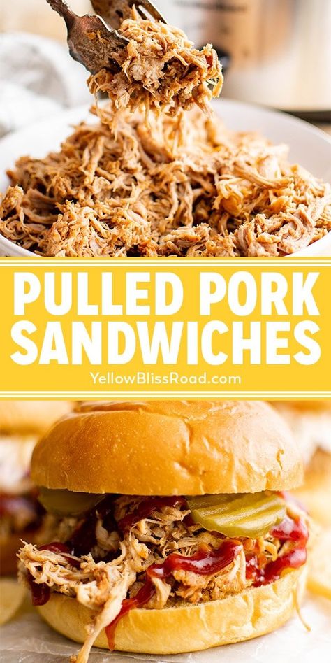 Pulled Pork Sandwiches Recipe, Crockpot Pork Sandwiches, Hot Pork Sandwiches, Pulled Pork Sandwiches With Coleslaw, Shredded Pork Sandwich Recipes, Pulled Pork Sandwich Recipes, Pull Pork Sandwiches, Coleslaw For Pulled Pork, Best Pulled Pork Recipe