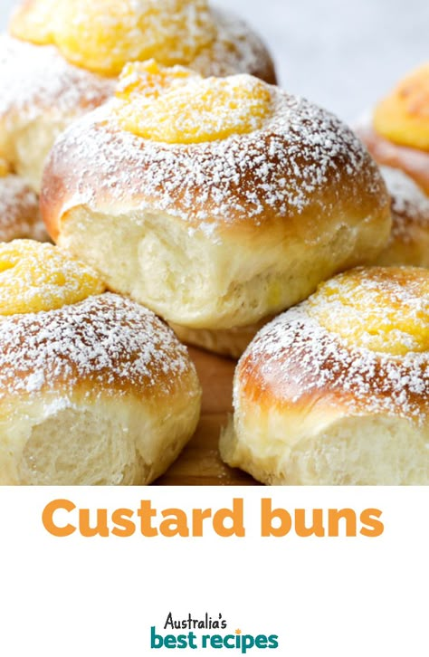 Custard Buns, Sweet Custard, Sweet Buns, Breakfast Sweets, Lost 100 Pounds, Bun Recipe, Bread Recipes Sweet, Dessert Bread, Bakery Recipes