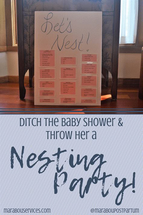 Skip the Baby Shower and Throw Her a Nesting Party! : How to throw a nesting party for a friend : Ditch the baby stuff she doesn't need and give her the community support she does! :: Marabou Services #postpartum #postpartumsupport #nesting #nest #nestingparty #throwanestingparty Nesting Mom Ideas, Nursery Party Ideas, Non Baby Shower Ideas, Nesting Party Baby, Mom Shower Party, Nesting Baby Shower Theme, Mom Shower Ideas, Nesting Shower Ideas, 4th Baby Shower Ideas