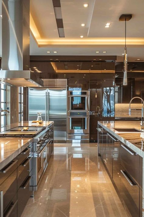 Huge Kitchen Luxury, Luxury Kitchens Mansions, Luxury Houses Kitchen, Modern Kitchen Pantry, Luxurious Kitchen Design, Mansion Kitchen, Modern Luxury Kitchen, Elegant Kitchen Design, Kitchens Design