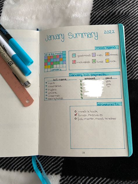 An example of January’s end of the month summary to show all my bills and amounts, plus my mood tracker for the month and any goals End Of Month Journal, Month Journal, End Of Month, My Mood, Mood Tracker, Books To Read