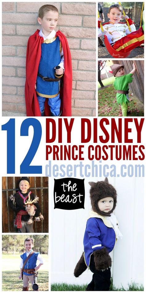 How to make DIY Disney Prince Costumes for Halloween or Disney trips! Boy Disney Costume, Disney Fancy Dress Boys, Fairy Tale Characters Costumes, Diy Prince Costume, Fairytale Characters Costumes, Prince Costume For Kids, Disney Prince Costume, Toddler Prince Costume, Prince Costume For Boy