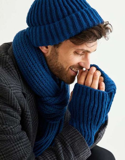 Mens Scarf Knitting Pattern, Men Scarf Pattern, Layette Pattern, Fingerless Gloves Knitted Pattern, Ribbed Hat, Hat Patterns Free, Scarf Trends, Knit Hat For Men, Hat And Scarf Sets