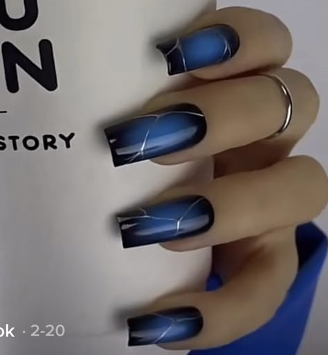 Navy Blue And Black Nails, Stylish Nails Blue, Blue Black And White Nails, Blue And Black Nails Designs, Nails Dark Blue, Black And Blue Nails, Royal Blue Nails Designs, Spirit Nails, Acrylic Nail Designs Classy