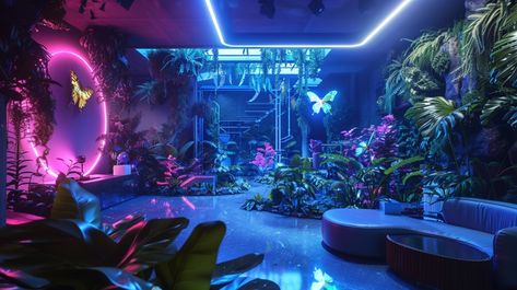 15 Cyberpunk Neon Room Designs - Marry Design Cyberpunk Interior Design, Futuristic Living Room, Eclectic Room Design, Cyberpunk Interior, Cyberpunk Room, Minimalist Home Office, Car Game, Coastal Room, Neon Room