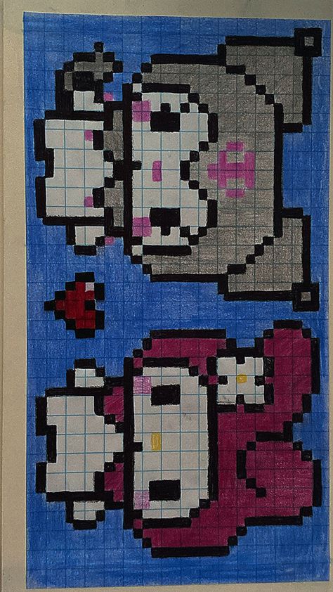 Hello Kitty Characters Kuromi and My Melody Pixel Art My Melody Pixel Art, Kuromi Y Melody, Spiderman Pixel Art, Kuromi And My Melody, Piskel Art, Hello Kitty Crafts, Easy Pixel Art, Pixel Art Templates, Hello Kitty Aesthetic