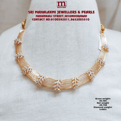 Kante Diamond Necklace, Light Weight Kanti Necklace, Light Weight Kante Designs, Diamond Kanti Necklace Designs, Diamond Kante Designs, Light Weight Gold Choker Set, Light Weight Gold Jewellery Indian, Chandbali Necklace, Antique Gold Jewelry Indian