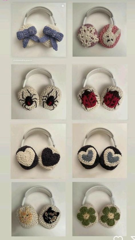 Crochet Fits Aesthetic, Crochet Head Phone Covers, Crochet Profile Picture, Crochet Accessories Aesthetic, Crochet For Headphones, Cute Crochet Accessories, Crochet Projects Aesthetic, Crochet Headphone Accessories, Crochet Things To Sell