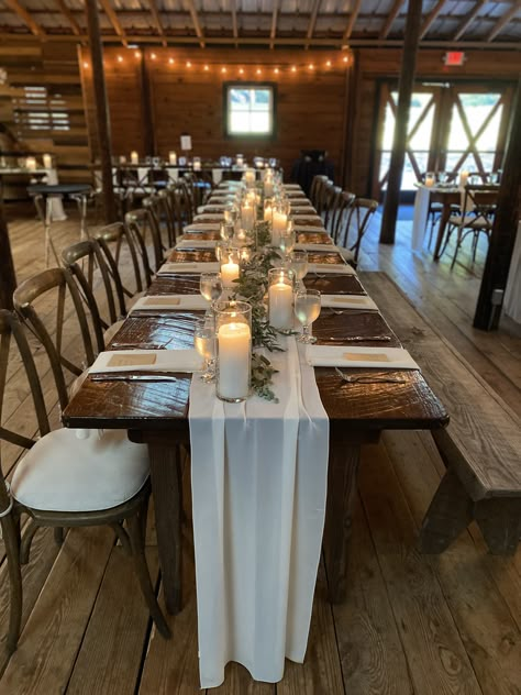 Cheese Cloth Table Runner Wedding Round, Table Runners Wedding Round, Long Table Reception, Beckham Wedding, Wedding Table Place Settings, 2026 Wedding, Rustic Tables, Long Table Wedding, Kings Table