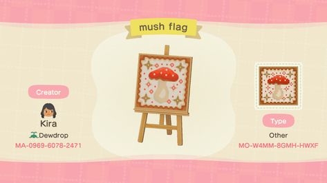 Acnh Cottagecore Flag Designs, Acnh Flag Design Mushroom, Custom Design Animal Crossing Flag, Mushroom Design Codes Acnh, Acnh Design Id Codes Flag, Acnh Design Qr Codes, Mushroom Flag Acnh, Fall Flag Acnh, Autumn Design Codes Acnh