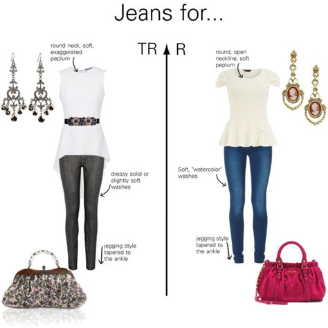 "Jeans for Romantic Types" by thewildpapillon on Polyvore Theatrical Romantic Style, Fashion Inspo Casual, Dress Body Type, Kibbe Romantic, Theatrical Romantic, Body Types Women, Fashion For Women Over 40, Romantic Outfit, Zooey Deschanel