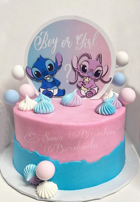 Lilo And Angel Gender Reveal Cake, Kilo And Stitch Gender Reveal, Lilo And Stitch Gender Reveal Cake, Stitch Baby Shower Theme Girl, Stitch Gender Reveal Cake, Stitch Baby Shower Cake, Stitch And Angel Baby Shower Ideas, Stitch And Angel Gender Reveal Ideas, Gender Reveal Ideas For Party Theme Disney