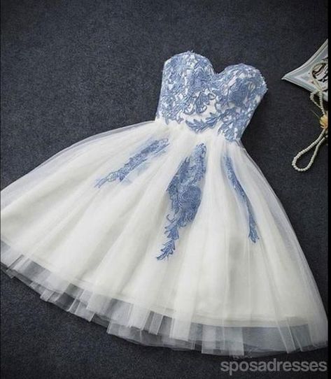 Formal Dresses Knee Length, Short Semi Formal Dresses, White Prom, Hoco Dresses Short, Junior Prom Dresses, Blue Homecoming Dresses, Short Prom Dress, White Tulle, Sweet 16 Dresses