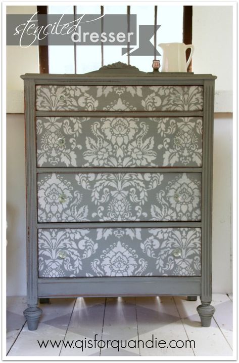 stenciled dresser Stenciled Dresser, Stencil Dresser, Shabby Chic Dresser, Stencil Furniture, Shabby Chic Kitchen, Hand Painted Furniture, Refurbished Furniture, Paint Furniture, Flipping Furniture