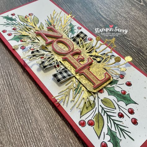 Slimline JOY OF CHRISTMAS Card! Joy Of Noel Bundle Stampin Up Cards, Slimline Christmas Cards, Handmade Holiday Cards, Christmas Classics, Holiday Cards Handmade, Create Christmas Cards, Beautiful Christmas Cards, Homemade Christmas Cards, Christmas Planner