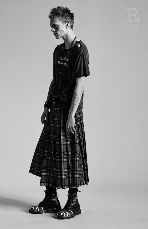 R13 F/W 16 Men #R13 #FW16 #menswear Mens Fashion Skirts, Men In Skirts Punk, Men Wearing Skirts Outfits, Mens Fashion Alternative, Cool Male Outfit, Men Skirt Outfits, Male Clothing Ideas, Men In Skirts Fashion, Grunge Fashion Men