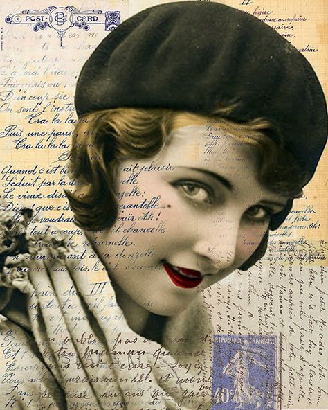 20's girl Michelle Caplan, Postal Vintage, Altered Photo, Wax Painting, Vintage Collage, Printable Image, Mail Art, Look Vintage, Vintage Ephemera