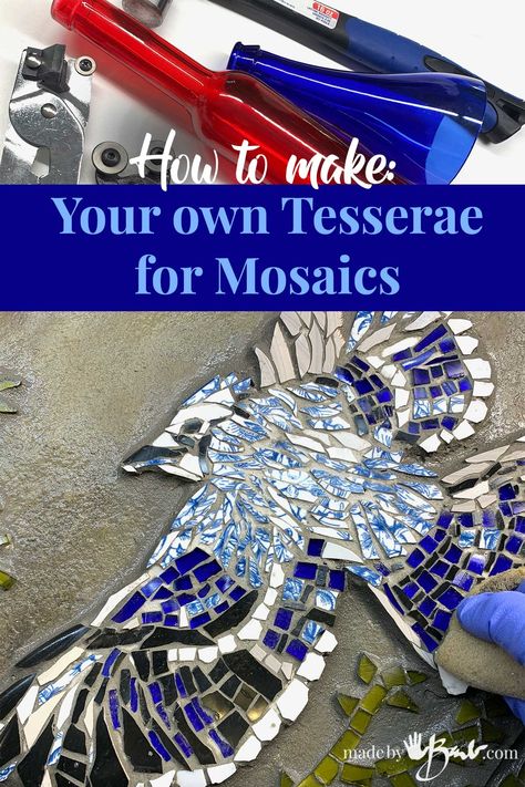 How to make your own Tesserae for Mosaics -Made By Barb- glass Make Your Own Tiles, Mosaic Paths, Mosaic Techniques, Plastic Mosaic, Mosaics Ideas, Mosaic Art Supplies, Easy Mosaic, Mosaics Art, Easy Crafts To Sell