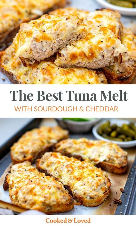 The BEST Tuna Melt Recipe grilled open-faced sandwich with canned tuna and melted cheese. Ultimate Tuna Melt, Tuna Sandwiches, Tuna Melt Sandwich, Tuna Melt Recipe, Grub Hub, Christmas Yummies, Grilled Tuna, Healthy Tuna, Food Seafood