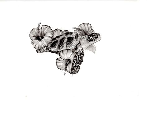 Sea Turtle and Hibiscus tattoo design Sea Turtle Hibiscus Tattoo, Hibiscus Turtle Tattoo, Hibiscus Tattoo Design, Hawaii Flower Tattoos, Hawaiian Turtle Tattoos, Tatuaje Cover Up, Hawaiian Flower Tattoos, Hibiscus Flower Tattoos, Turtle Tattoos