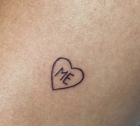 I Heart Me Tattoo, Heart With Number Tattoo, Heart Me Tattoo, Lashes Tattoo, Heart Tattoos With Names, Love Heart Tattoo, Nerdy Tattoos, Self Love Tattoo, Text Tattoo